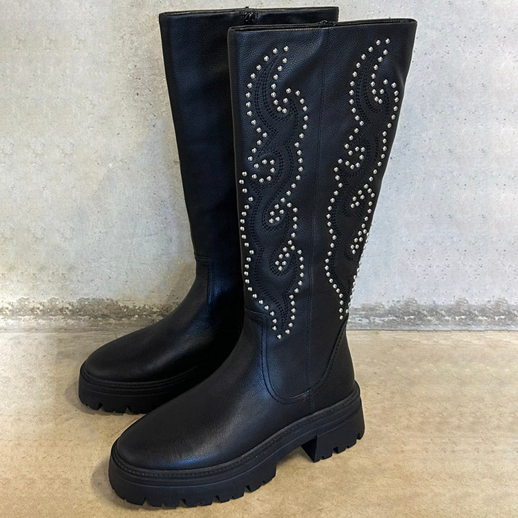 Black leather best sale studded boots