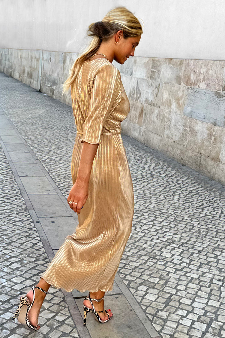 Gold Plisse Dress – Never Fully Dressed