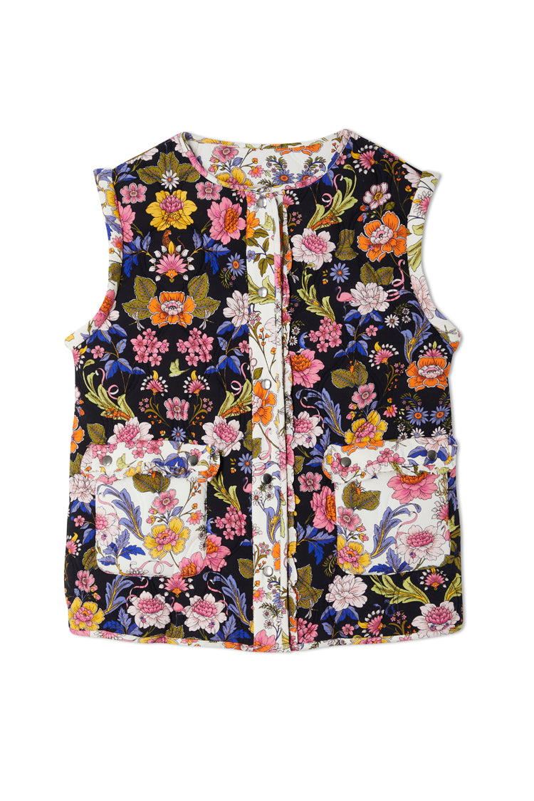 Floral Rena Collarless Quilted Jacket