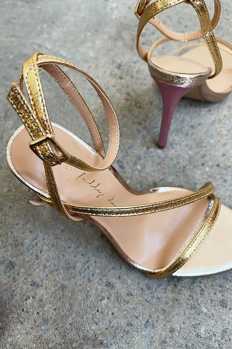 Heel Or No Heel - Gold Metallic Diamante Strappy Heels – DLSB
