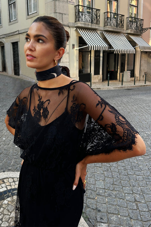 styling a sheer black lace dress (plus asking when the holidays