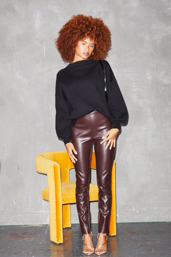 Chocolate brown leather leggings