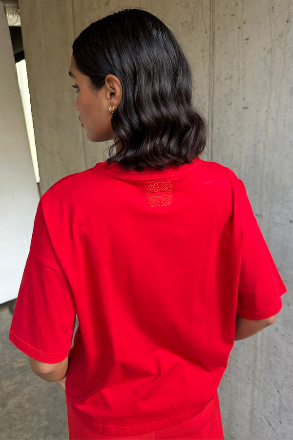 Red PU Logo T-shirt – Never Fully Dressed