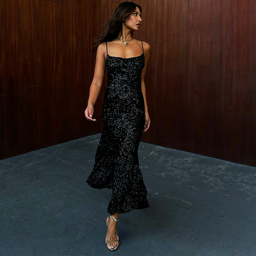 Black Sequin Vienna Wrap dress | Black