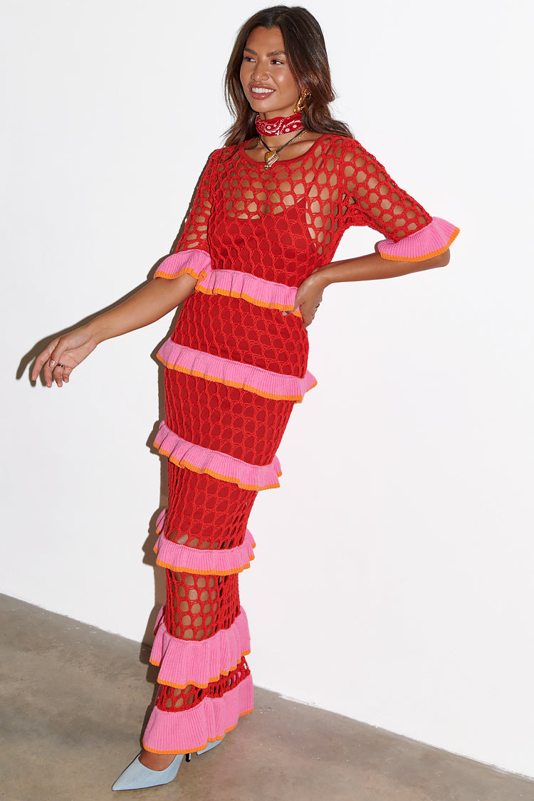 Red Crochet Valentina Dress Never Fully Dressed